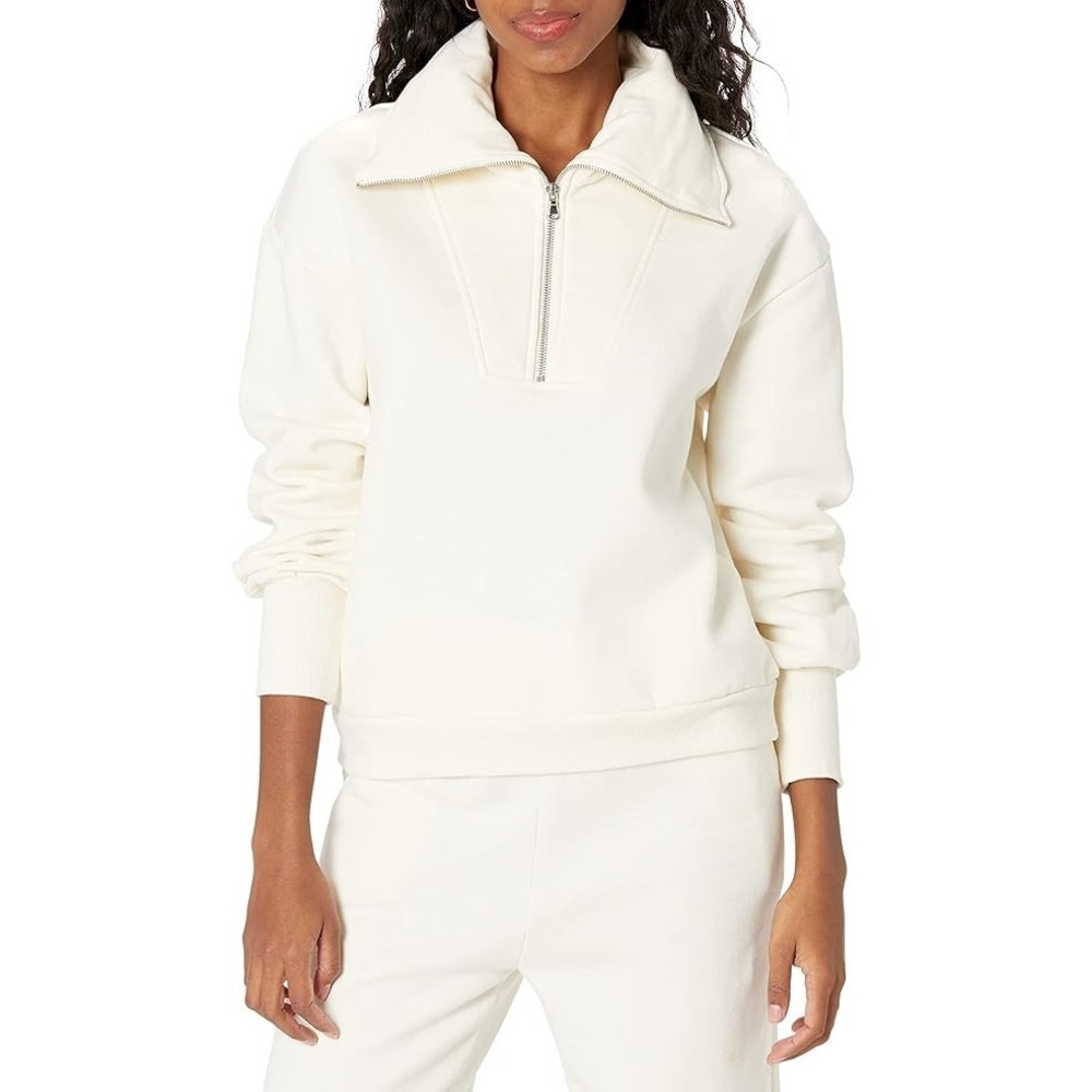 The Drop Women's Fleece Half-Zip Pullover Ivory XS NWT - Picture 2 of 6
